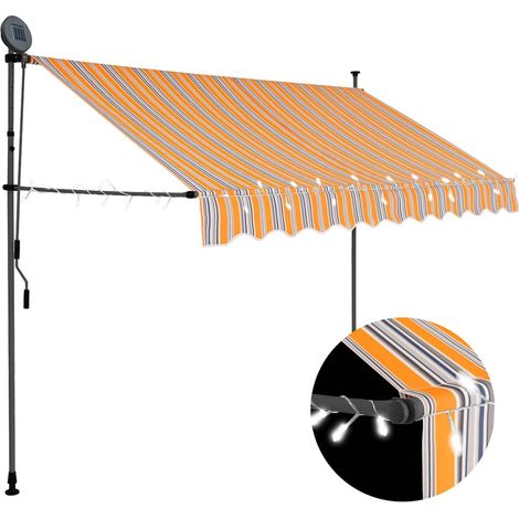 Toldo retráctil manual con LED amarillo y azul 300 cm vidaXL