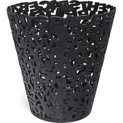 Corbeille à Papier Letters - 1 Unité - Plastique Noir - Design Lettres Stylisées - Bureau et Maison - 30x28,5x28,5 cm (1/5)