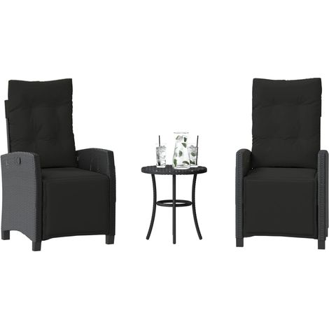 3-tlg. Bistro-Set mit Kissen Schwarz Poly Rattan