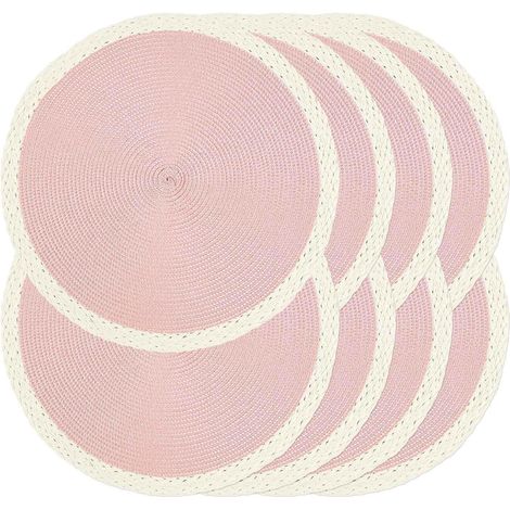 Lot de 8 sets de table ronds tressés - 38,1 cm - Antidérapants et lavables - Pour décoration de table de cuisine et de salle à manger - Rose menthe'03 Rose Clair 8 pcs'03 Rose Clair'8 pcs (1/5)