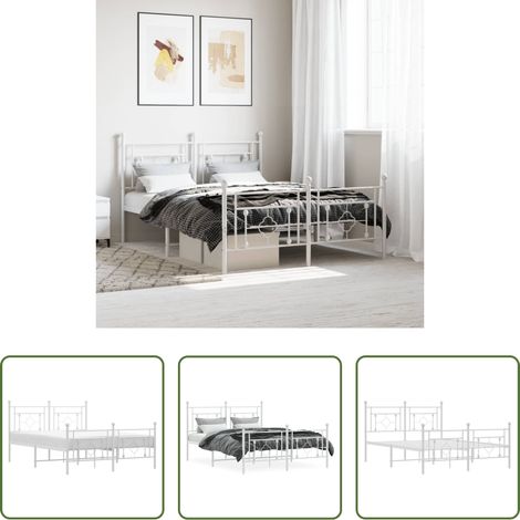 vidaXL Lit avec tête et pied - Cadre de lit métal sans matelas et pied de lit blanc 140x200 cm (1/5)