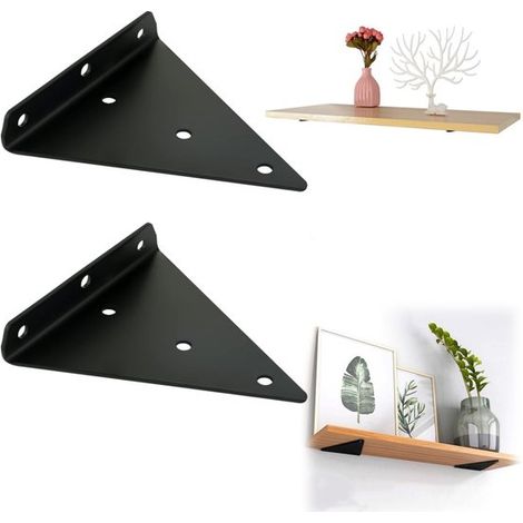 Équerres d'étagère triangulaires lot de 2 - supports muraux 16,5 x 13 cm, noires (1/5)