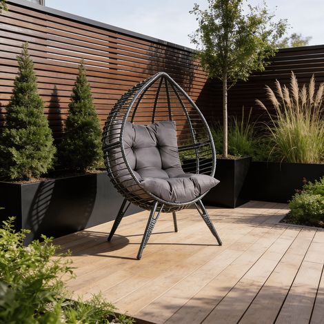 Egg Chair Rattan Grey Waterproof Cushion Garden Outdoor Home Furniture Seat (1/5)