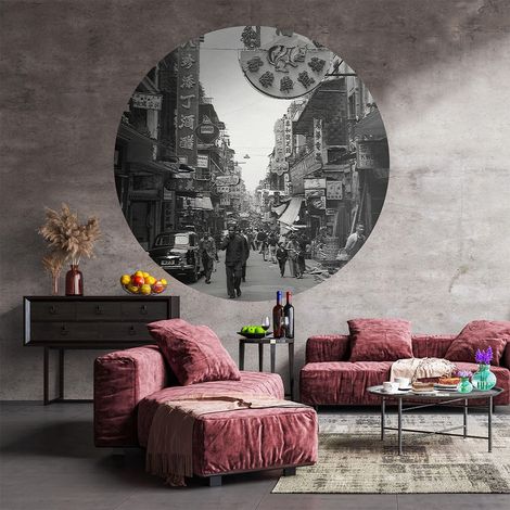 Papier Peint Hong Kong Old Days - Papiers Peints Ronds WallArt Papier Peint Baie de Hong Kong - Papier Peint Rond WallArt - 190cm (1/5)