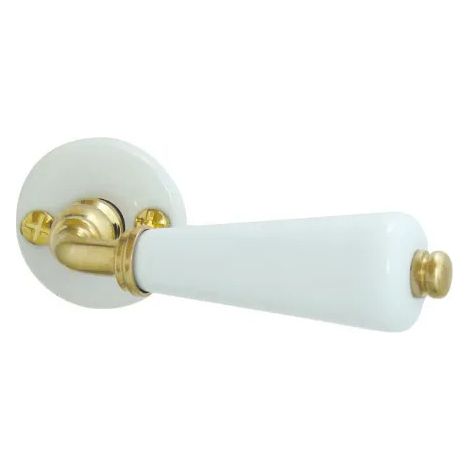 Rosace canon en porcelaine blanche et laiton poli – Diamètre rosace Ø 48 mm – Poignée 110 mm pour usage professionnel