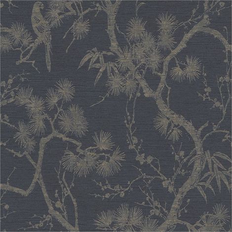 Exclusive luxury wallpaper wall Profhome 378672 non-woven wallpaper slightly textured with floral ornaments and metallic highlights anthracite black grey bronze 5.33 m2 (57 ft2) (1/5)