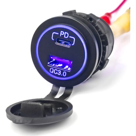 Cargador USB C+A QC 3.0 PD azul de 36 W con carga rápida integrada. (1/5)