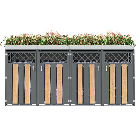 Boîtier pour poubelles avec trous de ventilation en forme de losange, compartiments de rangement pour les déchets, verrouillable, quatre portes, espace de plantation