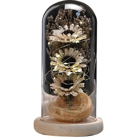 Tournesol Artificiel - Dôme En Verre Avec Bande Led - Décoration Intérieure Romantique - 1 Pièce (1/5)