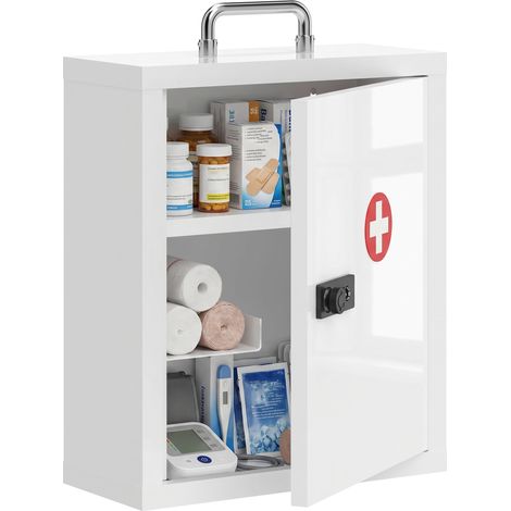 Armoire à pharmacie murale avec serrure à combinaison, 3 niveaux, armoire de premiers secours verrouillable en acier, blanche