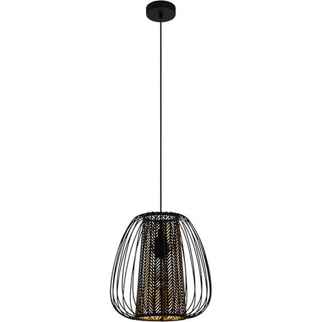 EGLO Lampada a sospensione Curasao, lampada a sospensione in metallo, tessuto in nero, oro, lampada da tavolo da pranzo, lampada da soggiorno a sospensione E27 (1/4)