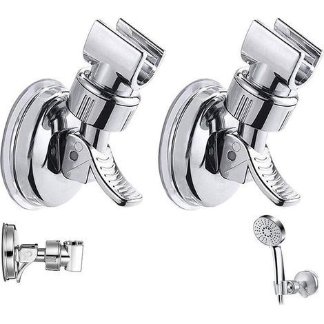 Support de pommeau de douche ventouse 2 pièces réglable 360° blanc – sans perçage