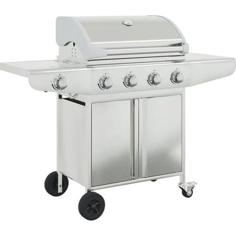 Barbecue à gaz à cinq brûleurs, en acier inoxydable argenté (1/5)