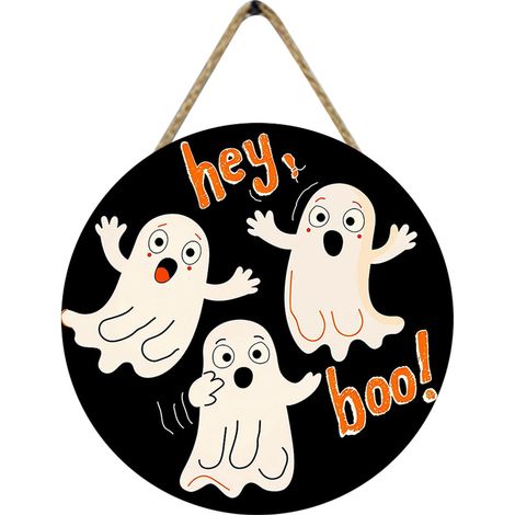 Panneau Porte Halloween - Panneau En Bois Rond 30 X 30 Cm - Pour Porte D'Entrée Balcon Cheminée Mur - 1 Pièce (1/5)