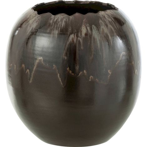 Cachepot en céramique brun finition artisanale élégante - Brun foncé artisanal