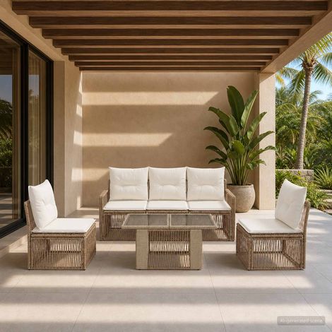 vidaXL Set Divano da Giardino 6 pz Beige e Bianco Crema polyrattan (1/5)