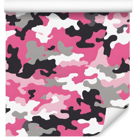 Papier peint camouflage militaire rose poudré et violet 50x1000 cm (1/5)