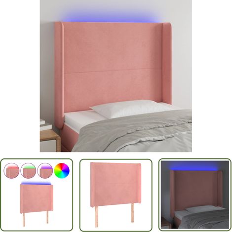 The Living Store Tête de lit à LED Rose 83x16x118/128 cm Velours - Tête De Lit Led - Tête De Lit Velours - Tête De Lit Rose - Éclairage Led - Meuble Chambre (1/5)