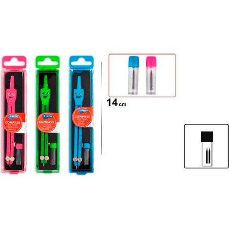 Compas De Base En étui Avec Boîte De Mines, Couleurs Assorties, Blister