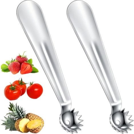 Lntyq 2 Pcs Dénoyauteur de Tomates en Acier Inoxydable Cuillère Parisienne Multifonction pour Fraises Équeuteur de Fruits et Légumes Ustensiles de Cuisine à Manche Ergonomique Pour Tomates Fraises Po (1/5)