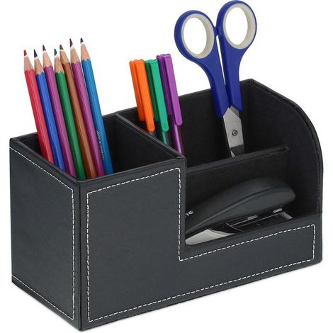 Elegante organizer da scrivania in similpelle nera, 11 x 20 x 9,5 cm (1/5)