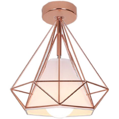 royaluxe- Lampe À Suspension Rétro Vintage En Forme De Diamant 25CM (Or Rose) Plafonnier Industriel En Métal Et Fer E27 Pour Restaurant Et Café (1/5)