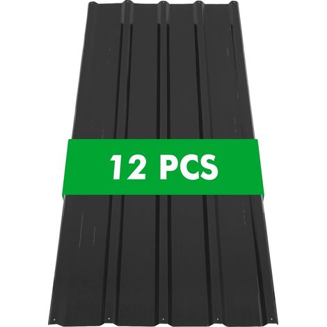 Panneaux de toit, acier galvanisé, ensemble de 12 pièces, noir (1/2)