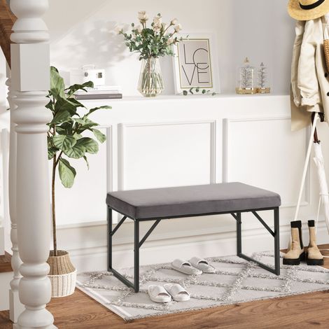 Banco acolchado efecto terciopelo 100 x 35 x 47 cm, metal y madera, gris oscuro HAVRYA (1/5)