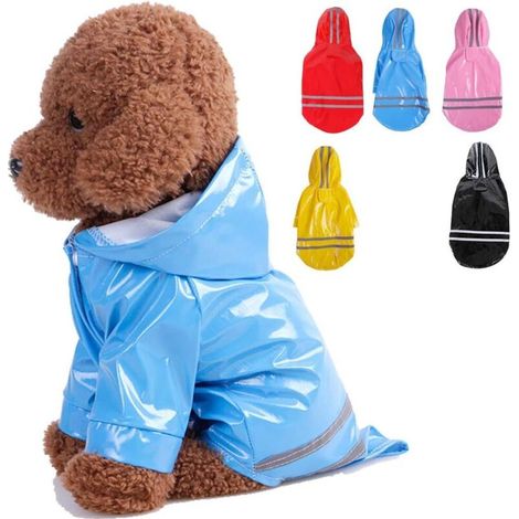 Imperméable pour animaux de compagnie bleu taille S longueur du dos 22 cm 1 pièce avec capuche imperméable réfléchissante imperméable PU (1/5)