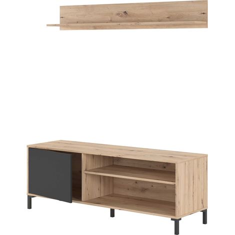 TV-Möbel 135x40x49 cm Eiche und Anthrazitgrau mit 1 Regalboden – Rom