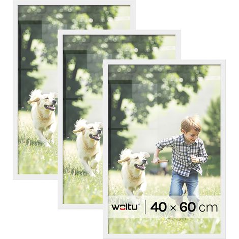 Lot de 3 Cadre Photo 40x60 cm WOLTU, Cadre pour Photo en Bois MDF, Décoration Murale ou sur Table, Blanc