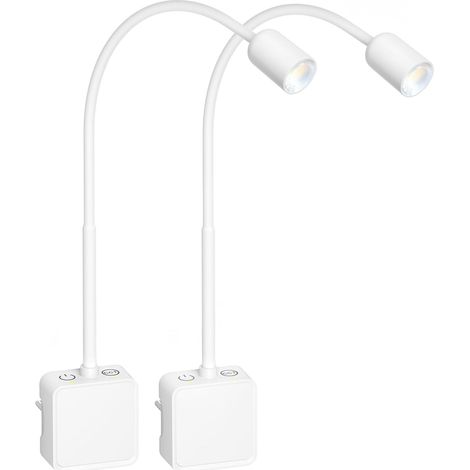 Liseuse Lampe de Lecture Chevet Applique Murale Spot LED sur Prise pour Éclairage de Chambre Cuisine Salon, 2 Pack Blanche Lampes, Deux Interrupteur Tactile, 3 Couleurs Eclairage (1/5)