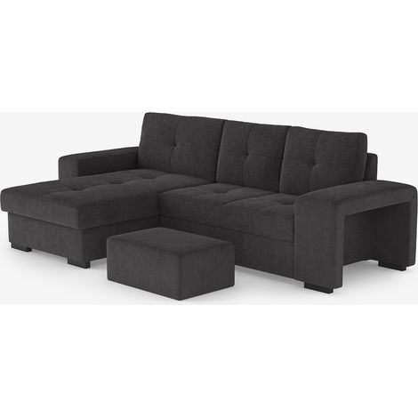 Moderner 3-Sitzer Ecksofa mit linker Ottomane und Pouf Navi - Schwarz (1/5)