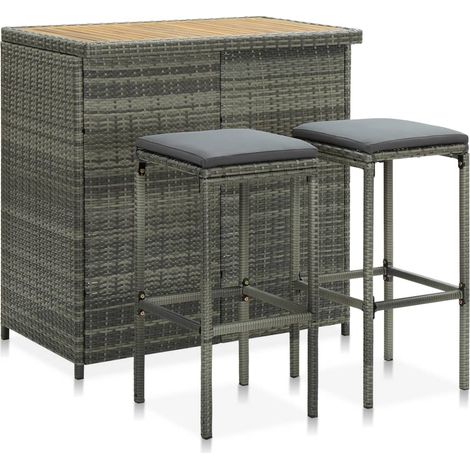 3-tlg. Bar Set Poly Rattan Grau