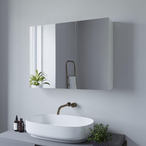 Armoire de salle de bain avec miroir - 80 x 60 cm - Sans éclairage - Cadre en aluminium blanc mat - Double porte - Double miroir - Petite salle de bain étroite - Pas de plastique (1/5)