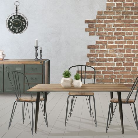 Table de Repas - HOME DECO FACTORY - Imitation Bois - Marron et Noir (1/5)