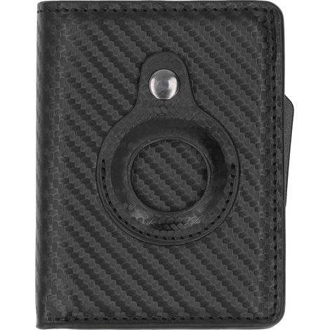 Porte-cartes en alliage d'aluminium et cuir PU multifonction, noir carbone, antivol, compatible traceur IOS, étui à cartes ultra-fin.