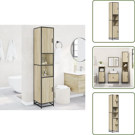 vidaXL Badschrank Eichen-Optik 35x37,5x188,5 cm Holzwerkstoff Metall (1/5)