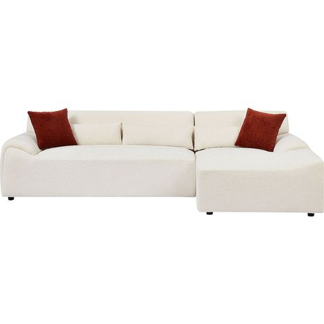 Divano angolare destro in tessuto ciniglia beige OVILIO