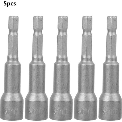 Lot de 5 embouts magnétiques hexagonaux 9mm en acier à outils pour tournevis électrique et adaptateur de perçage (1/5)