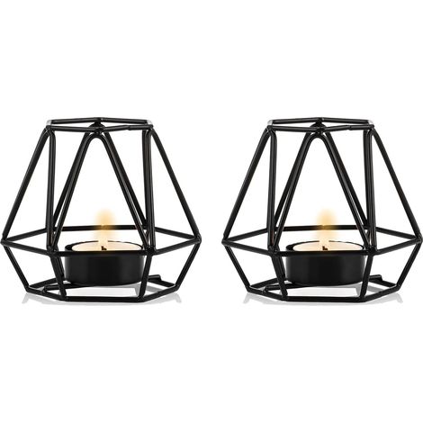 Lot de 2 bougeoirs chauffe-plat géométriques en métal, coloris noir, petit format (1/5)