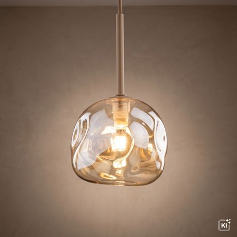 Hängelampe Beige Cognac Metall Glas G9 hoch B: 15 cm Hängeleuchte (1/5)