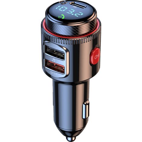 Bluetooth-Autoadapter, drahtloser FM/AUX-Transmitter, USB-C/QC 3.0-Schnellladefunktion, Musikwiedergabe über Zigarettenanzünder, kompatibel mit Siri, Google Assistant und USB-Sticks, Hi-Fi-Klang mit t