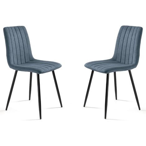 Sedia da pranzo in tessuto Blu gambe metallo nere - KOLE 2 sedie (1/5)