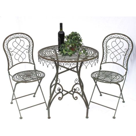 DanDiBo Ensemble de jardin en fer antique Bistroset Malega table de bistrot avec 2 chaises pliantes en métal table de jardin (1/5)