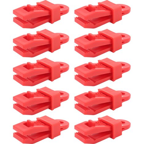 Lot de 10 pinces à bâche professionnelles, coupe-vent et imperméables, pour bâches de tente, bâches de piscine, auvents de camping-car et bannières (rouge). (1/5)