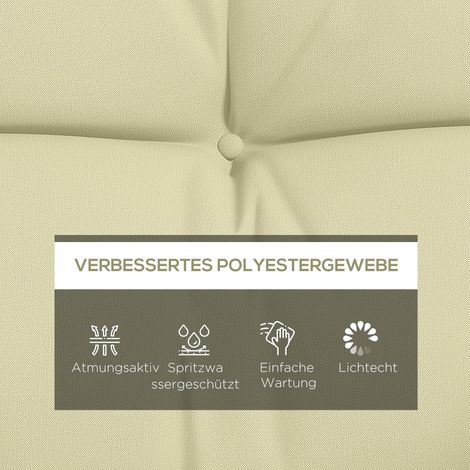 Lot de 4 coussins de chaise 150x50 cm, imperméables avec liens, épais 10 cm, blanc crème (1/5)