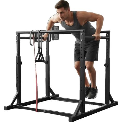 Barra para fondos, capacidad de 363 kg (800 lb), altura ajustable, color verde militar. (1/2)