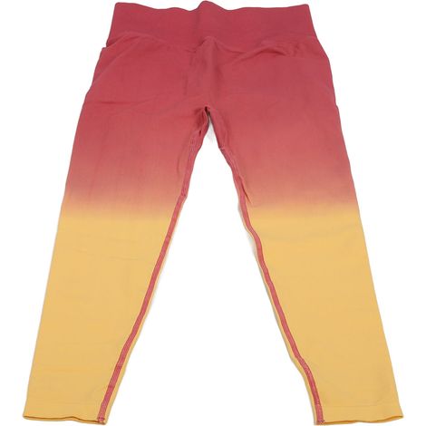 Legging femme taille haute effet liftant, dégradé jaune rose, taille L, séchage rapide, pantalon sport ajusté (1/5)