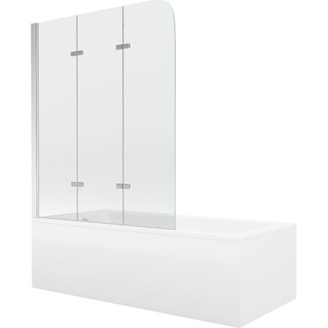 Mexen Cubik baignoire rectangulaire 170 x 70 cm avec habillage et paravent 3 volets 120 cm, transparent, chrome - 550317070X901 (1/5)